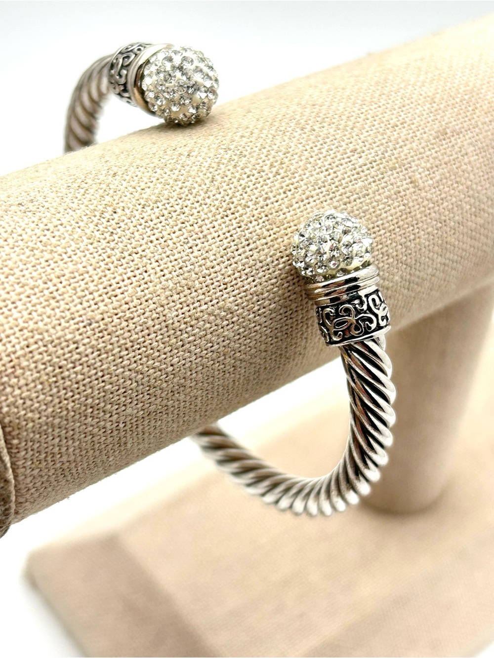 Silver Twist Cuff with Clear Pave Ends